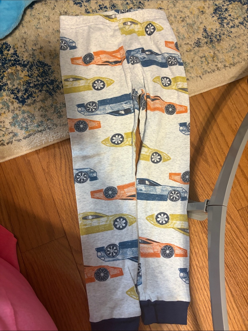 Carter's Light Gray Jogger Pants with Blue, Orange & Yellow Car Print